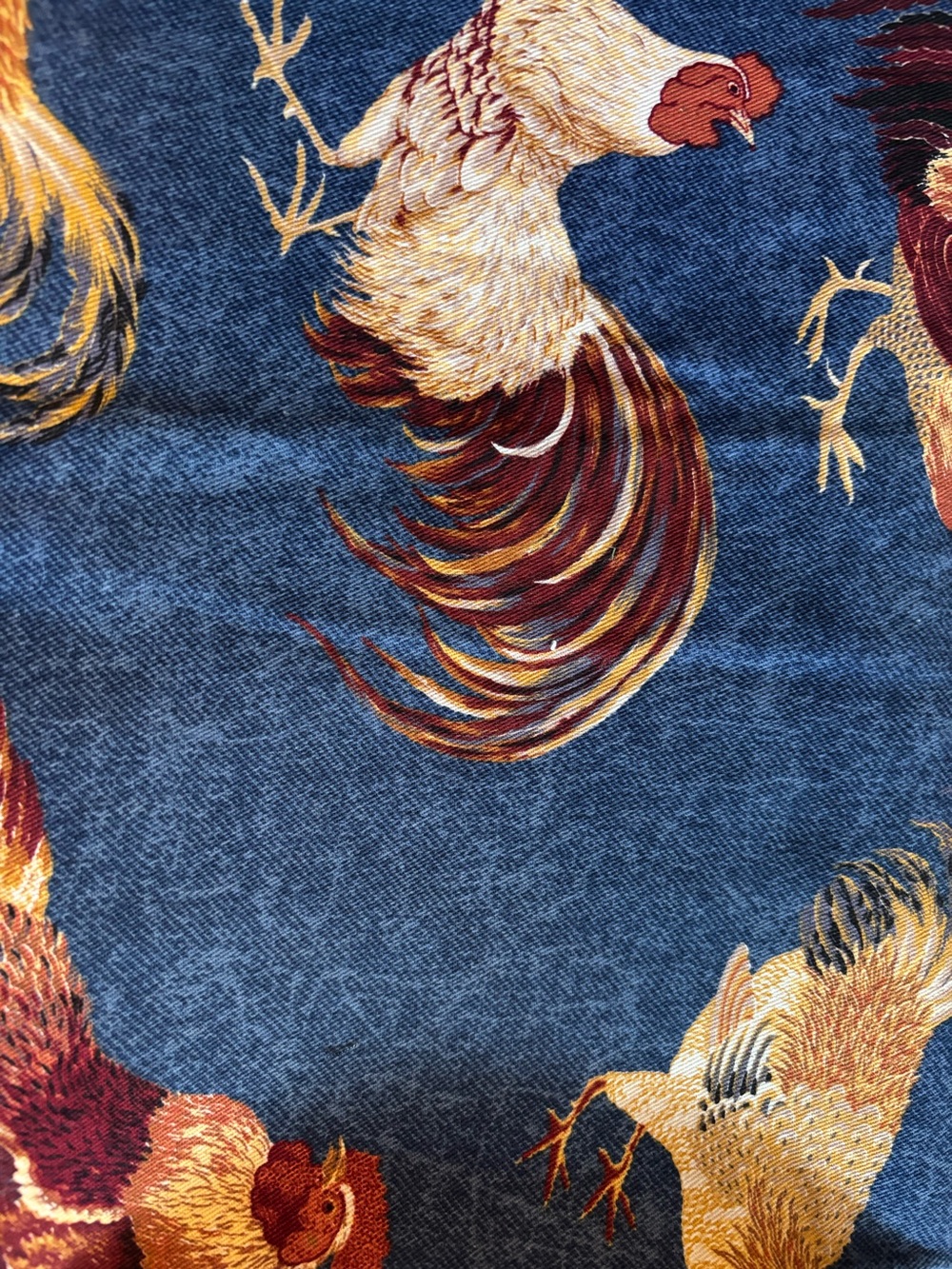 Vintage Kingsway Rooster Fabric 1.5 Yards Blue Chicken Print
